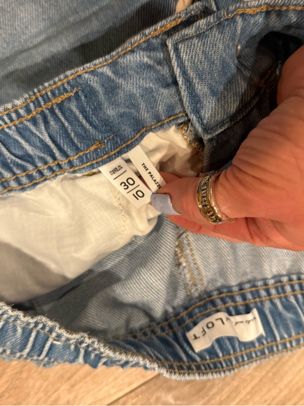 LOFT Light Blue Wide-Leg Drawstring Jeans - Picture 3 of 3